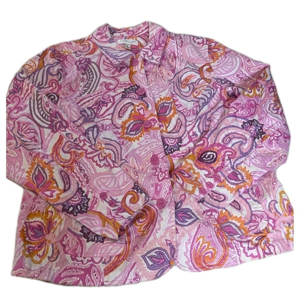 Coldwater Creek Pink Paisley Button Front Jacket Shirt XL Cotton Stretch - Picture 8 of 16